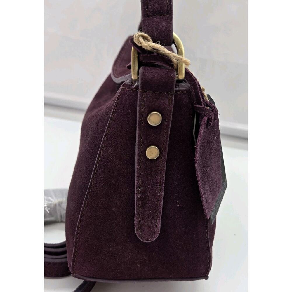 Purple Burgundy Leather Suede Shoulder Bag 11x6x4" Detach Strap NEW SLOUCH $78 - Picture 4 of 13